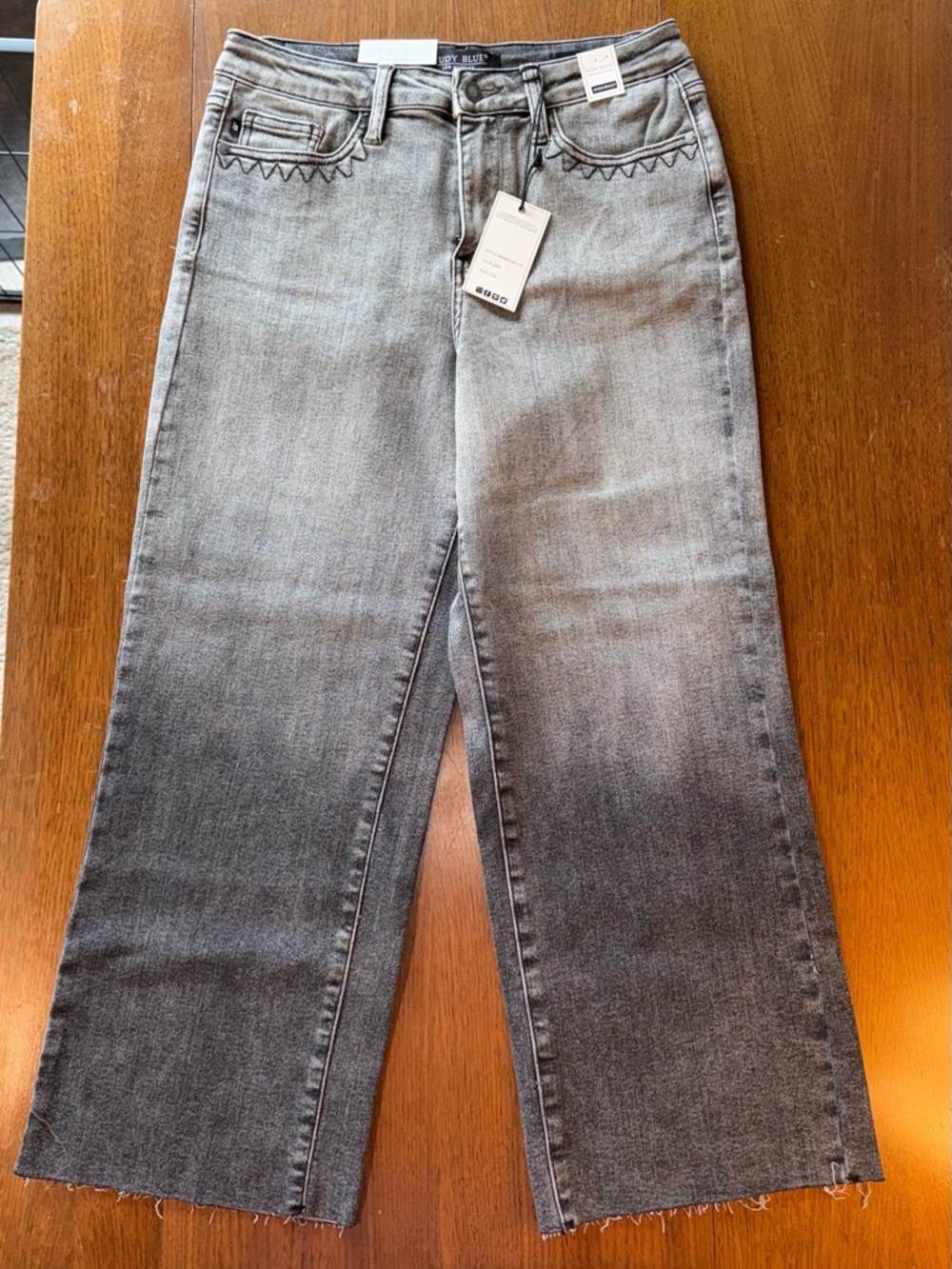 Judy Blue Gray Wide-Leg Crop Flare Jeans with Subtle ombré Fade